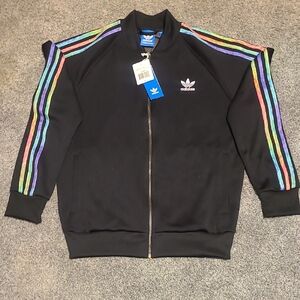 Adidas Black Jacket with Multicolor Stripes